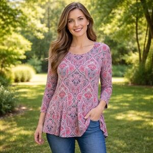 J.Jill Stretchy Paisley Peplum Top Women’s Medium | Long Sleeve Boho Tunic